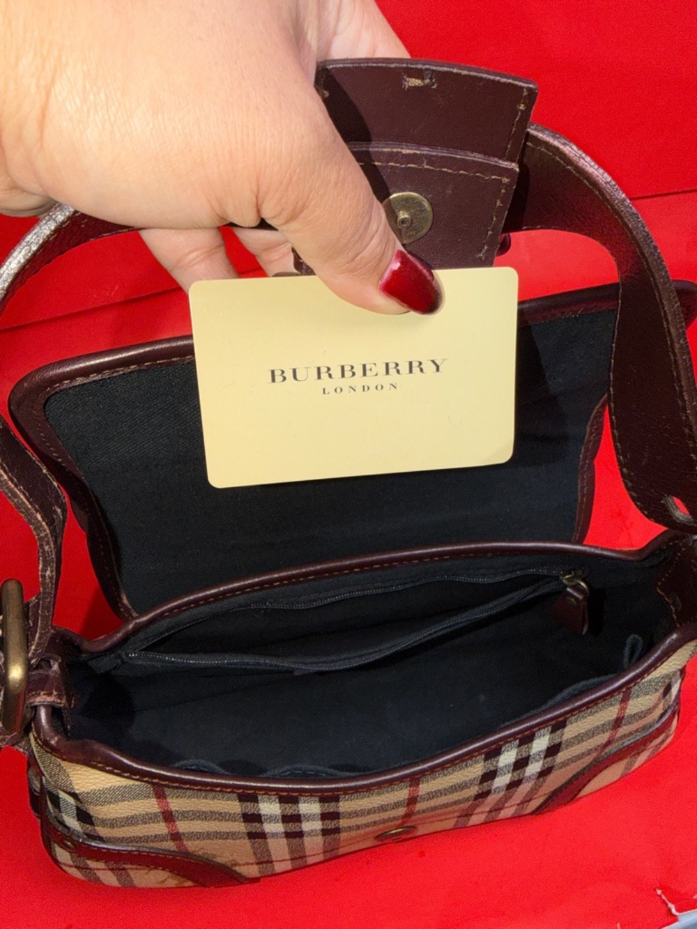 BURBERRY Haymarket Check Baguette Shoulder Bag - Picture 8 of 12